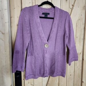 Venue Purple Knit Cardigan Sweater Single Button V-Neck Large EUC fall
